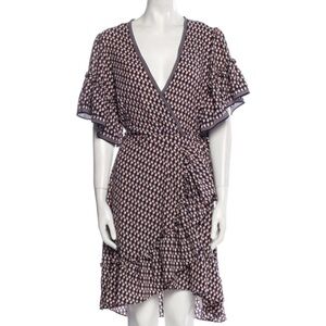 Max Studio Floral Ruffle Wrap Dress M Blue Pink